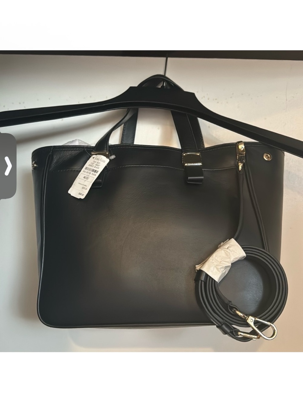 Cole Haan Black Leather Tote with Detachable Strap